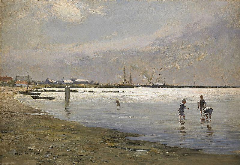 Hugo Salmson Lekande pojkar i vattenbrynet oil painting picture